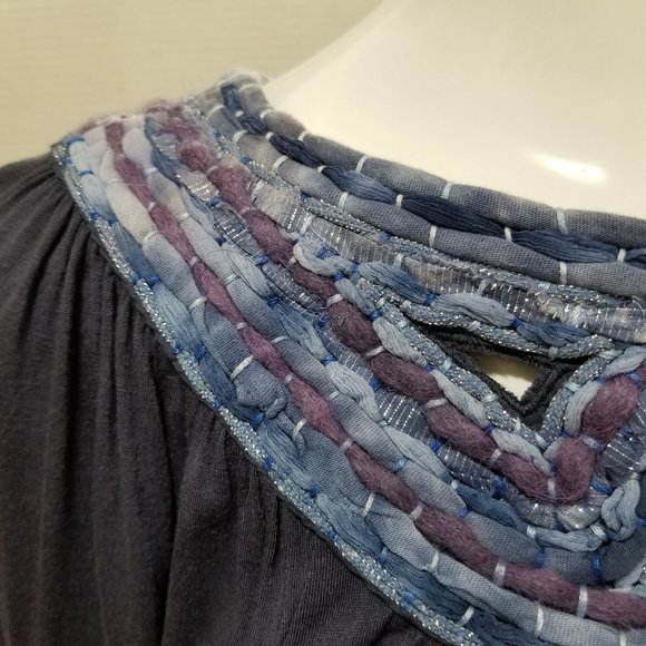 C. Keer top Small Fenestella Tee crochet neck peasant metallic Anthropologie - Picture 5 of 10